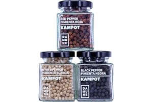 DAMUNE Pepe in Grani di Kampot Premium: Nero (60g), Rosso (60g) e Bianco (60g)