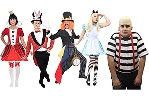 I LOVE FANCY DRESS Disfraz DE Gemelos DE EL Pais DE Maravillas para Adultos Conjunto TEMATICO con Peluca Calva, SUSPENSIONES Rojas Y Camisa Rayada Negra Y Blanca Fiestas TEMATICAS O Halloween (L)