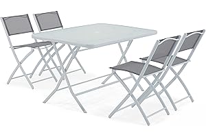Oviala Table de Jardin et 4 chaises Pliantes en Acier et Verre Gris