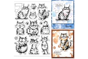 GLOBLELAND Timbri Trasparenti Gatto Divertente Gatto Sigilli Trasparenti In Silicone Gatto Cartone Animato Timbri Trasparenti per Carte Scrapbooking Fai Da Te Creazione di Album 8.27x5.83 Pollice