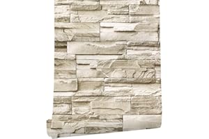 myforHD Stone Brick Wallpaper Peel and Stick 3D Effect Blocks Vintage Brick Faux Textured Self-Adhesive Wallpaper Kitchen Cabinets Backsplash Fireplace Laundry Room Accent Wall Decor