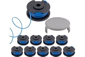 TURMIN Bobine Fil Coupe Bordure Ryobi Compatible Avec Ryobi One + AC14RL3A 18v 24v 40v, 0,065" Alimentation Automatique Pour Ryobi Sans Fil Line 11ft, 10 Bobines + 1 Capuchons de Coupe