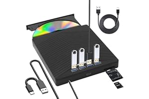 TOMVYTER Lecteur Graveur CD/DVD Externe,Portable Lecteur Externe, Lecteur DVD/BD Graveur 4k avec USB 3.0 Type-C, Graveur Optical Drive pour PC Windows 11 10 8 7