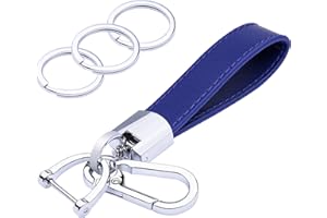 Wisdompro Portachiavi per auto in vera pelle, universale, resistente, portachiavi in pelle, per uomini e donne, Blu (moschettone argento), 5 inches, Portachiavi