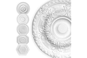 HEXIM rosace en polystyrène EPS blanc, rosace de plafond ronde & carrée, décoration intérieure pour plafond & mur, rosace de plafond lustre élément décoratif en stuc (50x50 cm Palais)
