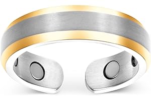 Smarter LifeStyle - Anillo Elegante de Titanio Para Terapia Magnética y Que Alivia el Dolor de Artritis y Del Túnel Carpiano Color Plata & Oro Talla 7