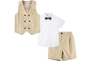 LOLANTA Boys Summer Short Suit, Double-Breasted Waistcoat Set, Kids Birthday Occasionwear