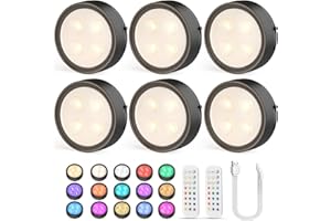 Onumii Lampe LED Rechargeable Cuisine Sans Fil Lumiere Sous Meuble Placard Eclairage Spot Led avec Telecommande USB Pile Armoire Light 12 Color Dimmable éclairage Spécial Lumière (6pcs Noir)