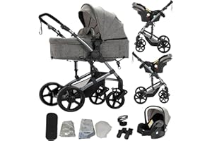 Sianldcone Carrito Bebe 3 en 1, Tejidos de Primera Calidad Carro Bebe 3 Piezas, Visión Abierta Silla Paseo Reversible, Empuje Bidireccional Carros Para Bebes (588 Grey)