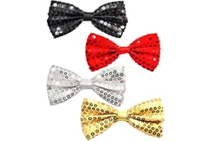EUPSIIU 4 Pieces Glitter Sequin Bow Tie for Men, Sparkly Pre-tied Bow Tie, Adjustable Bowtie Tux Sparkling Novelty Bowite for Cocktail Hen Wedding Party Costume Fancy Dress Stage Show