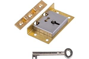 UNIQANTIQ HARDWARE SUPPLY Large Brass Half Mortise Chest or Box Lid Lock w/Skeleton Key | S-11 (with Two Keys)