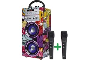 DYNASONIC - (3. generacji) przenośny głośnik Bluetooth z trybem karaoke i mikrofon, radiem FM i czytnikiem USB SD (12 Model)