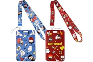 HOMEK 2 pièces Porte Badge Cordon Tour de Cou avec Porte-cartes, Harry Potter Porte Badge Strap Neck pour Porte Badges d'Identification, Cartes d'étudiant Clés Exposition Bureau, Rouge Bleu-B