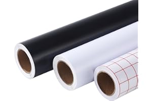 BUCOMTU 3 Rollos 30,5 x 300 cm Adhesivo Vinilo,Blanco y Negro Vinilos Permanente y 1 Transferencia, para Tazas Decorativas de Bricolaje, Vidrio, Ventanas, Cerámica