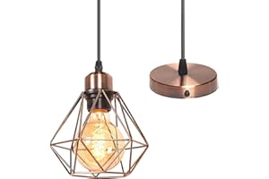 TOKIUS Lámpara Colgante Industrial Diseño de Jaula de Hierro Óxido Retro Ø 16cm Vintage Lámpara de Techo Iluminación Colgante de Interior para Pasillo Porche Cocina Dormitorio (Colgante 1 Luz)