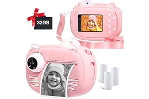 MINIBEAR Kids Instant Print Camera for Girls, 40MP Kids Digital Camera with Printing Paper, 2.4" Screen Selfie Video Camera, Child Toy Camera with 32GB TF Card (Pink)