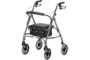 Days Lightweight Folding Rollator Walker – Mobility Aids, Adjustable Walking Frame with Padded Seat, Lockable Brakes, Ergonomic Handles, Walking Aid, Portable Walker for Elderly, Medium – Quartz