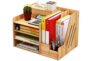Aolawco Schreibtisch Organizer Holz, 37x28x27cm Große Kapazität Desk Organizer for Dokumente und Notizbuch, Schreibtischorganizer mit Stiftbox Tissue-Box