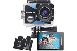 Nvgfelis Cámara Deportiva 1080P, 12MP Action CAM con Gran Angula Lente, Cámara Subacuática Impermeable 30M/98FT con 2 Baterías y Accesorios Kit para Casco y Bicicleta, etc.