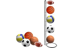 SUPRBIRD Rack verticale per palle in metallo nero da 5 piani,supporto per pallone di calcio,rack di stoccaggio per palle,con telaio smontabile,adatto per pallone di calcio,pallacanestro e pallavolo