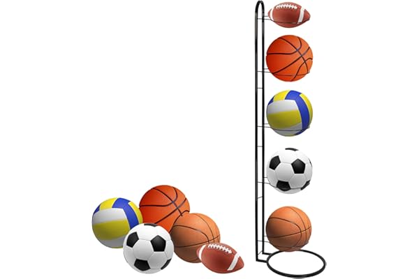 SUPRBIRD Support Ballon Basket 5 Niveaux en Métal Noir,Porte Ballon Amovible pour Football/Basket/Volley - Organisation Garage & Équipement Sportif - Casier de Rangement de Balles