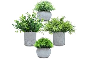 CHDITB 4 Pcs Mini Potted Artificial Plants,Fake Greenery Plastic Plants In Pots,Faux Green Grass Potted Eucalyptus,Greenery Bathroom Accessories,Fake Plant for House Office Balcony Desk Indoor