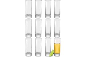 PRAKNU 12 Vasos de Chupito de Cristal Largos de 5cl - Aptos para Lavavajillas - Estables gracias a su Base Gruesa - Ideales para Fiestas