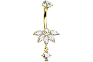 OUFER 14G Or Suspendu Piercing Nombril Acier Chirurgical 316L Anneau de Nombril Transparente CZ Belly Button Ring Boule de Piercing de Ventre pour Femme 10 mm