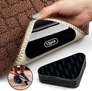 Antirutschmatte für Teppich 12 Stück, Teppichstopper, Teppich Antirutschunterlage, Anti Rutsch Teppichunterlage, Rutschmatte für Teppich Waschbarer Wiederverwendbarer, Dreieck