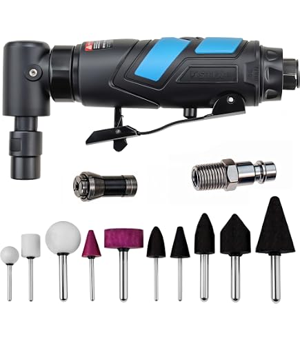 Smerigliatrice Angolare Pneumatica Professionale 90° - 22002 RPM, Con 40 Pezzi Tra Dischi Abrasivi E Accessori