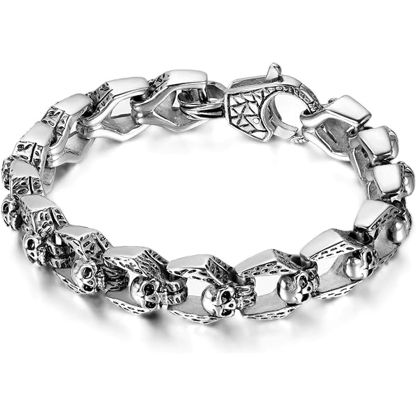 Caiyao Punk Skull Chain Bracelet - Stainless Steel Skeleton Mala Bracelet For Men & Women