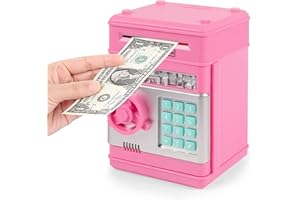 Tirelire éLectronique avec Mot De Passe, Czemo Mini ATM Bank Coffre Fort Secret, Tirelire pour Enfants De 3 à 12 Ans avec Et Smart Voice,Anniversaire Cadeau De NoëL pour GarçOns Et Filles, Rose
