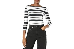 Amazon Essentials T-shirt Col Bateau Coupe Ajustée à Manches 3/4 Femme