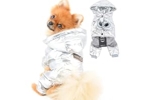 PAIDEFUL Abrigo de Invierno para Perros Pequeños Impermeable Chaqueta con Capucha Acolchado Cachorros Chihuahua Ropa Clima frío Ropa para Gatos Traje de Nieve para Mascotas A Prueba de Viento Plata L