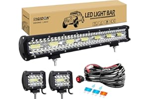 ‎RIGIDON RIGIDON 8D 20 Zoll 50 cm 420W led lichtbalken mit 12V kabelbaum und 2 pcs 4 zoll 60W strahler spot arbeitsscheinwerfer bar für SUV Offroad ATV UTV Traktor LKW 4x4 Auto, 6000K Weiß led scheinwerfer