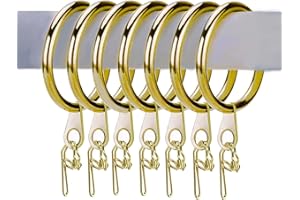 WUBAYI 50 Set Metal Brass Curtain Rings and Hooks, 30mm Internal Diameter, for Curtains and Rods Accessories Drapery Curtain Hanging Rings and Metal Hook(Gold