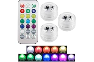 INAJOKE 3Pcs Mini Submersible LED Lights with Remote Control Christmas Underwater RGB Colour Changing Waterproof Battery Operated Tea Lights Flameless for Pool Aquarium Vase Fountain Garden Party Halloween