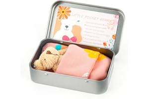 Elkflee Little Pocket Bear Hug, Mini Bear in a Tin Box Soft Plush Stuffed Teddy Bear Doll Positive Care Gift for First Day at School Get Well Soon Graduation Birthday Wedding (L-Brown)