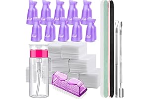 ‎FANDAMEI FANDAMEI Nagellackentferner Werkzeuge Set, Nagel Clips Kappen Lila, 500 Stk. Wattepads für Gelnägel, Nagelhautschieber Edelstahl, 2 Stk. Nagelfeile, Lila Nagelbürste, 100ML Leere Pump Spenderflasche