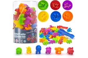 ZZQVIP Gry Montessori dla 3 4 5 6-Latków, 46-Częściowe Zabawki do Sortowania Kolorów Zwierząt z Kubkami, Klipsami i Kostkami, dla Dzieci Prezenty dla Chłopców i Dziewcząt w Wieku 3-5 Lat
