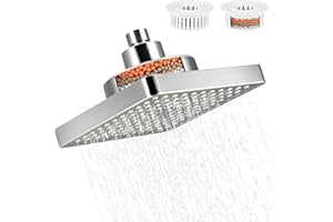 LUQIXCEY Rain Shower Head with Filtered, 6 Inch Rainfall Shower Head High Pressure, Adjustable Waterfall Filter Showerhead with 2 Filter, Square Fixed Shower Heads for Hard Water, Replacement Chrome (Silver)