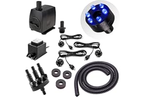 CLGarden Springbrunnen Pumpe Set mit 3x LED Beleuchtung blau für Wasserspiel Säulenbrunnen Kugelbrunnen Schlauch Wasserverteiler 1300 L/H