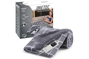 Imetec Couverture Chauffante Adapto Velvet Squares - Plaid chauffant 150x95 cm - 6 Températures, Motif Carreaux, Tissu Toucher Velours, Anti Surchauffe, Chauffage Rapide 150 W