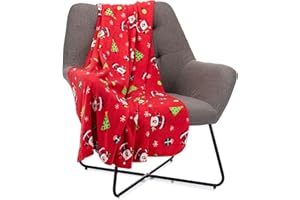 Celebright Christmas Fleece Throw - Large 50 x 60 Inch (127 x 152cm) Fluffy Microfiber Blanket Throw Over for Bed, Sofa, Couch - Plush Snuggly Cosy Winter Warmer - Santa Red Pattern