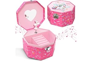 GINMLYDA Unicorn Jewellery Box for Girls, Musical Boxes with Mirror, Musical Jewellery Boxes with Spinning Unicorn, Party Gifts for Little Girls Music Box,6.5 x 4.7 x 3.3 in Ages 3-10-Pink
