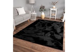 TT Home Tappeto Soggiorno Moderno a Pelo Corto - Morbido e Antiscivolo, Lavabile, per Camera da Letto, in Finta Pelliccia, Colore: Nero, Dimensione:60x90 cm