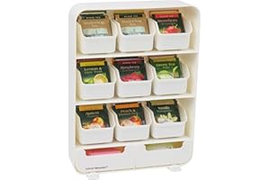 Mind Reader TBORG-WHT Station 11 Tea Bag Organizer, Removable Drawers, 10.25" L x 3.25" W x 13.75" H, Plastic, White