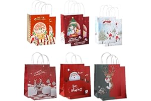 KEELYY 12 papierowych torebek na prezenty na Boże Narodzenie, z uchwytem, małe torebki na prezenty, Boże Narodzenie, do napełniania