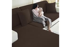 YSTELLAA Funda Asiento Sofa Alta Elástica, Funda Cojin Sofa Separado Ajustable, Universal Protector De Cojín para Muebles, Lavable, Antideslizante(Chaise Longue, Café Oscuro)