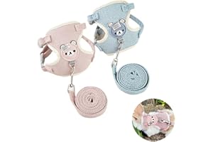 HBINGL 2 Pcs Adjustable Rabbit Leash, Rabbit Accessories, Rabbit Leash, Small Dog Harnesses, Adjustable Soft Padded Pet Vest Harness and Lead Set for Bunny Puppy Kitten and Other Small Animals (Pink, Blue)